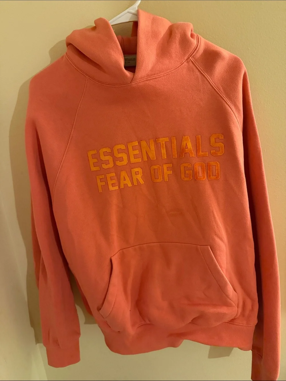Fear of God Essentials Coral Crewneck Hoodie with Yellow Logo